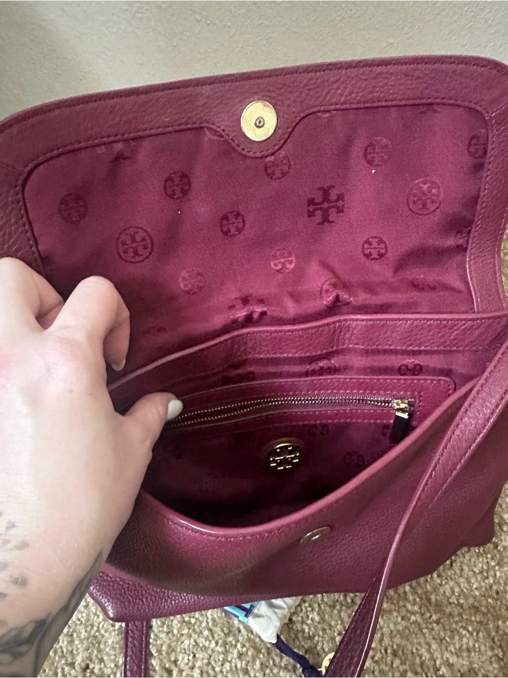 Tory Burch Pebbled Leather Shoulder Bag with Tassel - Picture 7 of 7